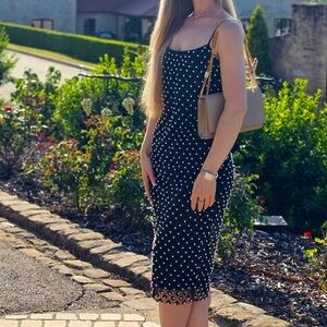 Black dress with pearls